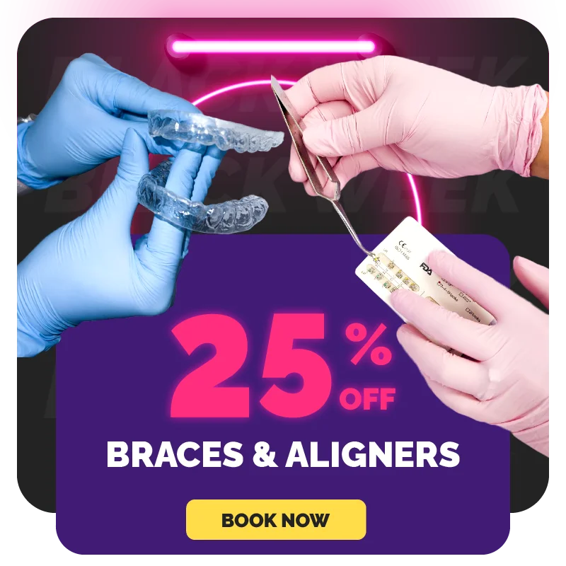 25% off on orthodontics: Metal braces and aligners for a perfect smile.